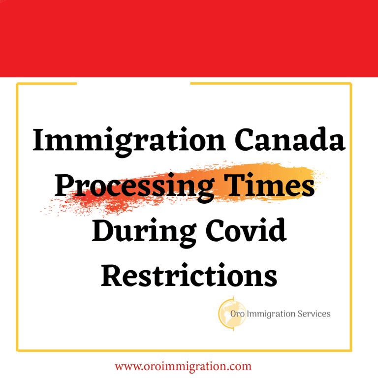 Text saying "Immigration Canada Processing Times During Covid Restrictions" on white background - Immigration Update
