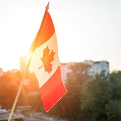 Canadian flag at sunset