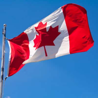 A Canada flag flapping in the wind