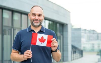 middle aged man flag canada on background