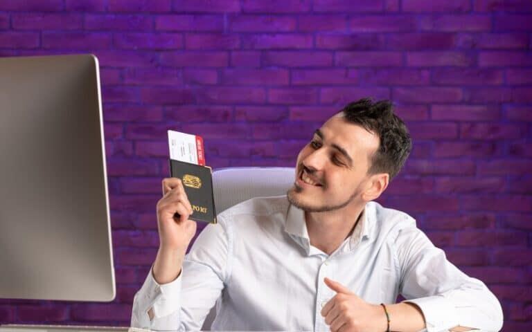 Office worker holds passport